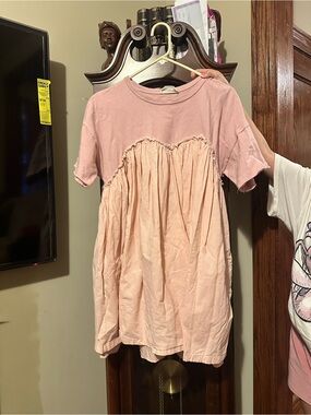 Women's Pink Casual Babydoll T-Shirt Dress
